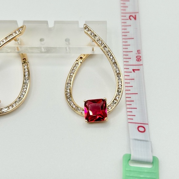 18K Gold Plated Teardrop Earrings with Pink Gemstones and Crystal Accents-New! - Picture 7 of 7